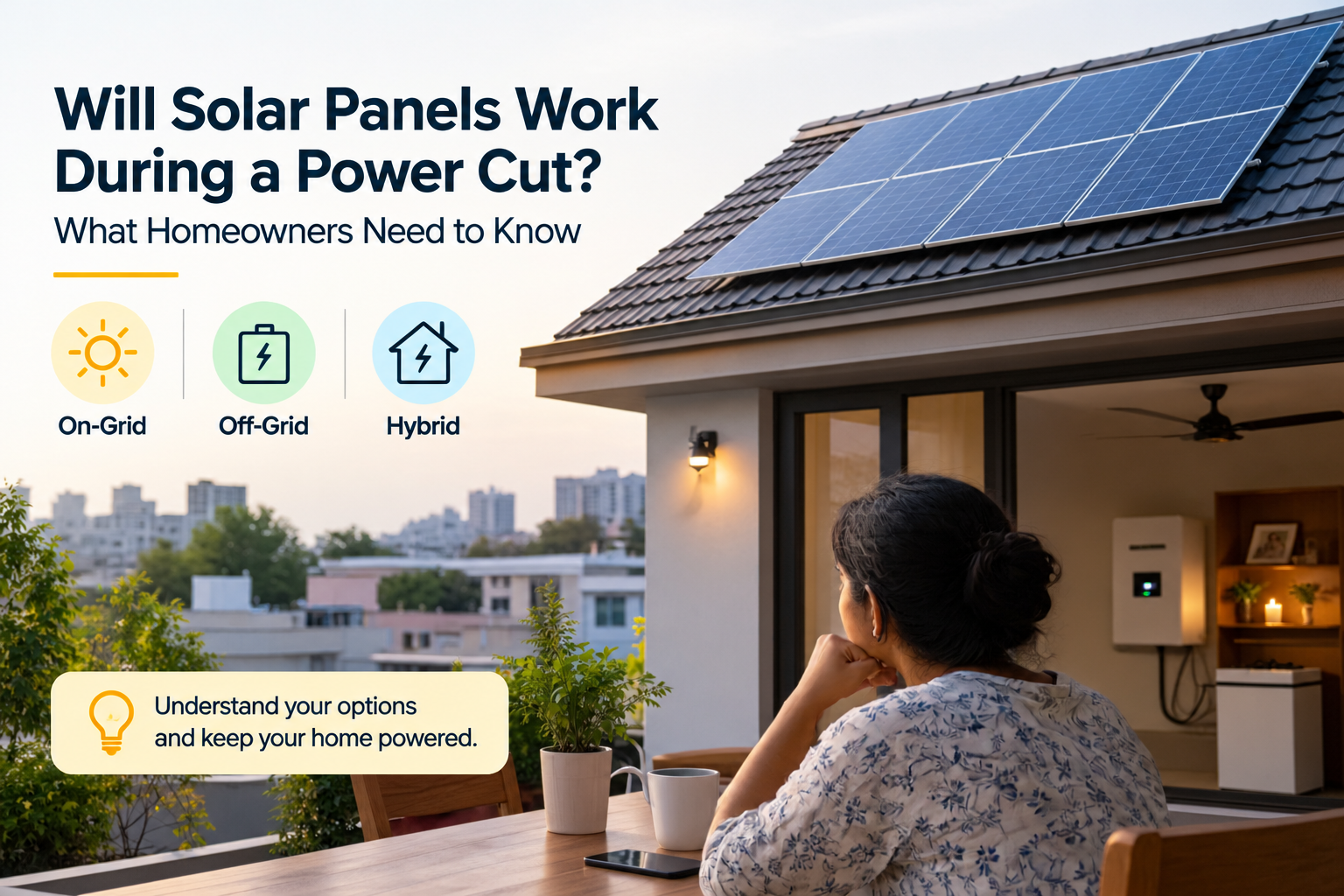 Solar panels on a residential rooftop illustrating whether solar power works during a power cut.